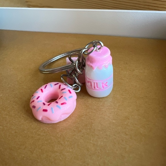Whimsical Kawaii Cake Piece, Donut Milk Bottle Keychain Purse Bag Backpack Charm - Picture 4 of 5